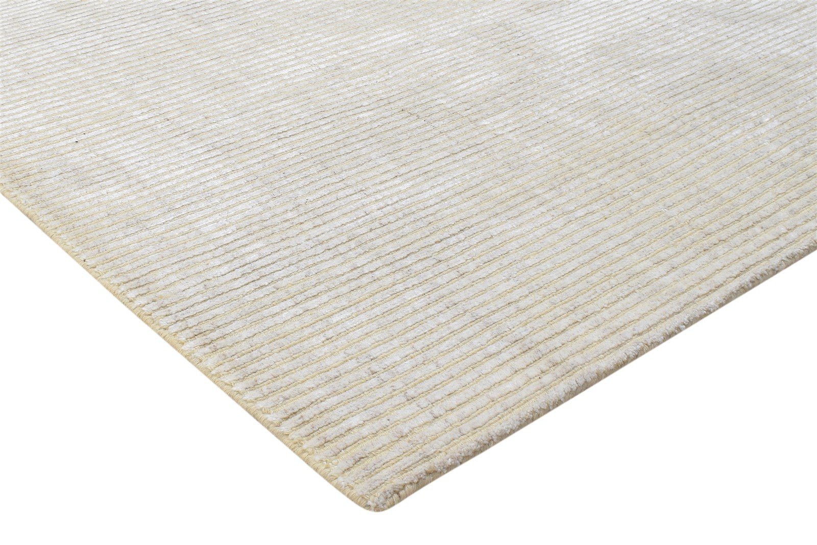 Wool / Silk Sand Rug 4X6 Modern Hand Woven Scandinavian Striped Room Size 7864225366165