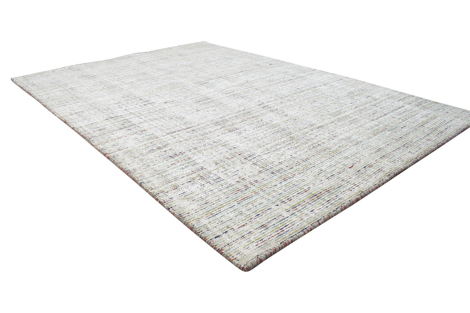 Wool / Silk Silver Rug 5X7 Modern Handloom Scandinavian Striped Room Size 7864153211029