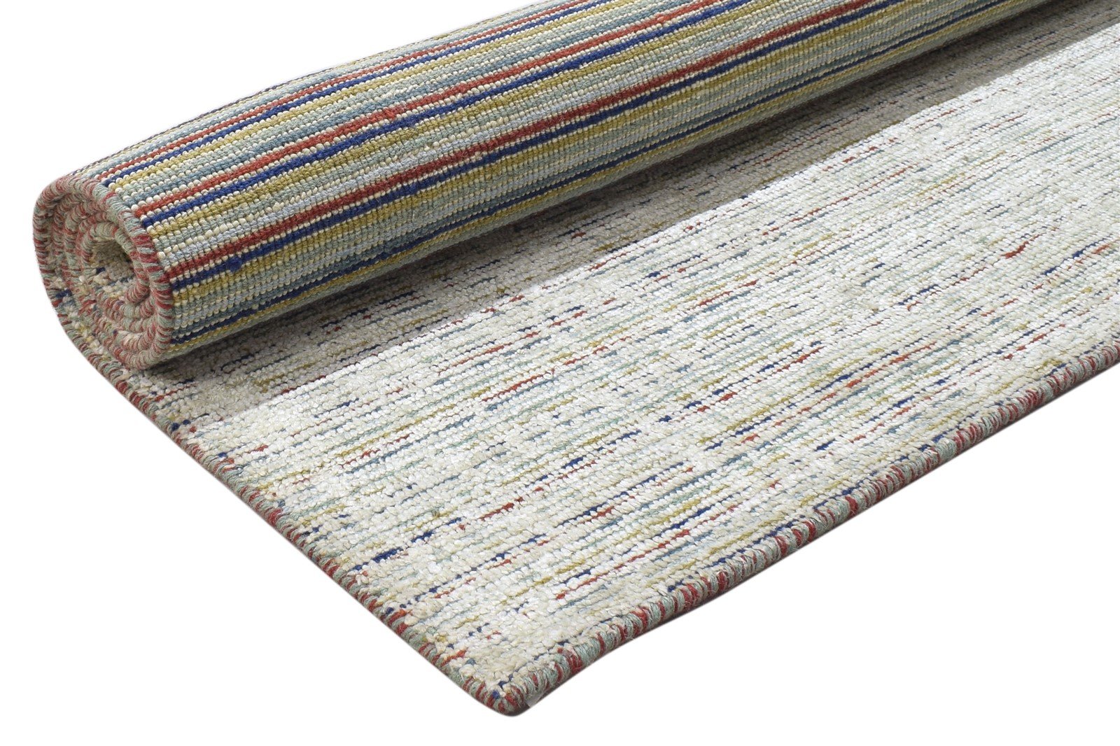 Wool / Silk Silver Rug 5X7 Modern Handloom Scandinavian Striped Room Size 7864153211029