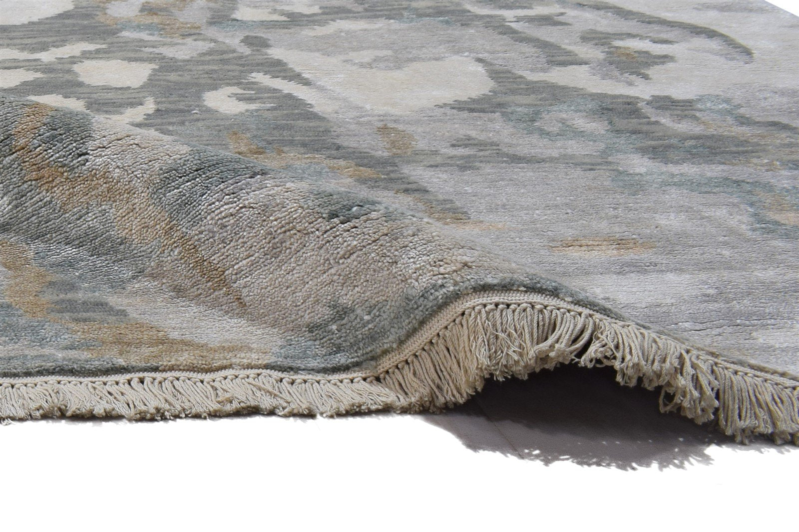 Wool / Silk Silver Rug 5X8 Modern Hand Knotted Indian Abstract Room Size Carpet 7864090296469