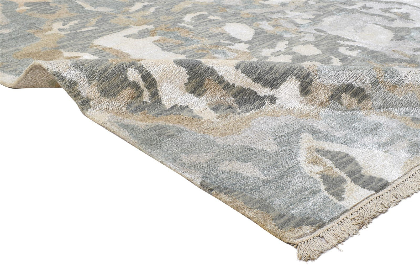 Wool / Silk Silver Rug 5X8 Modern Hand Knotted Indian Abstract Room Size Carpet 7864090296469