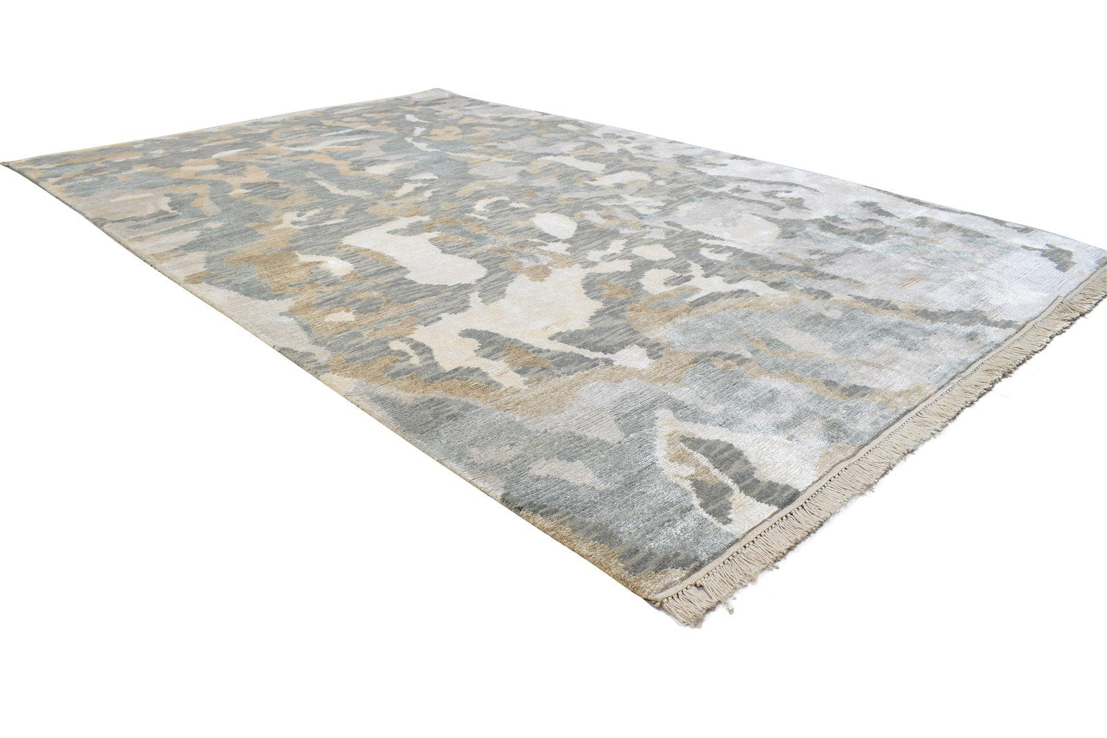 Wool / Silk Silver Rug 5X8 Modern Hand Knotted Indian Abstract Room Size Carpet 7864090296469