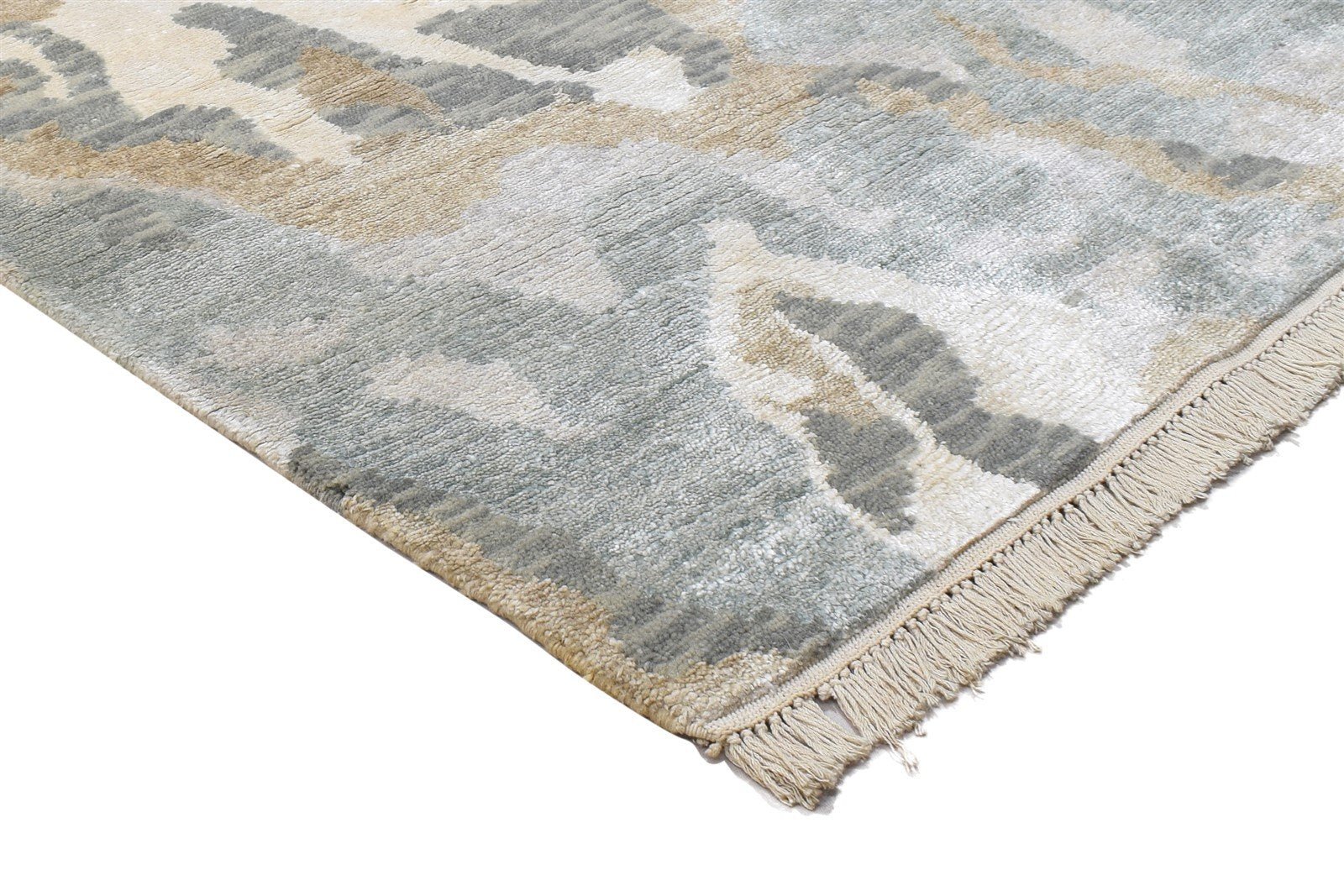 Wool / Silk Silver Rug 5X8 Modern Hand Knotted Indian Abstract Room Size Carpet 7864090296469