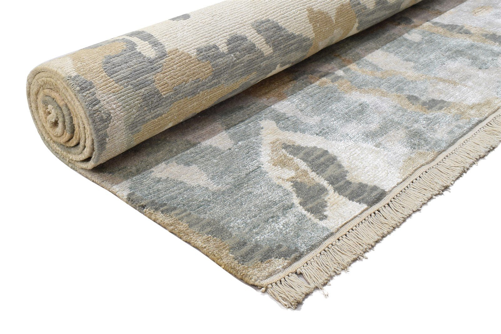 Wool / Silk Silver Rug 5X8 Modern Hand Knotted Indian Abstract Room Size Carpet 7864090296469