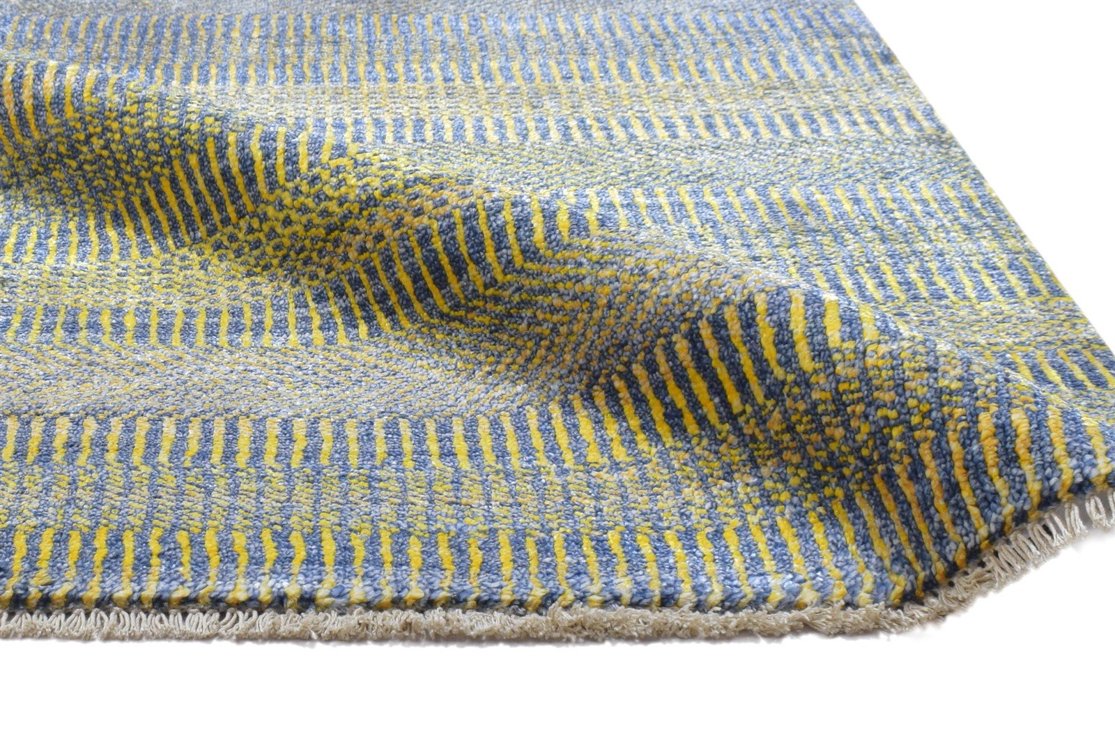 Wool / Silk Yellow Rug 2X3 Modern Hand Knotted Scandinavian Grass Trellis Small 7864198856853