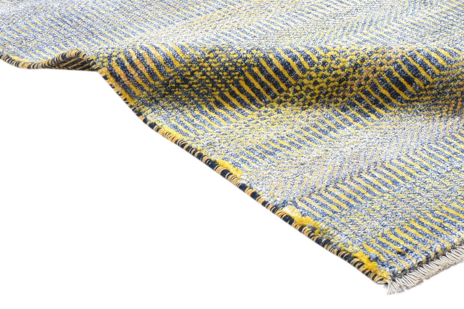Wool / Silk Yellow Rug 2X3 Modern Hand Knotted Scandinavian Grass Trellis Small 7864198856853
