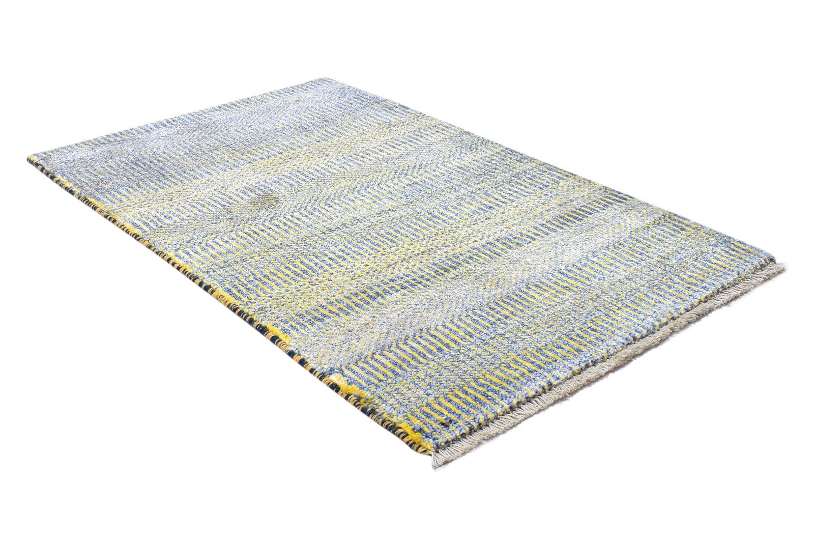 Wool / Silk Yellow Rug 2X3 Modern Hand Knotted Scandinavian Grass Trellis Small 7864198856853