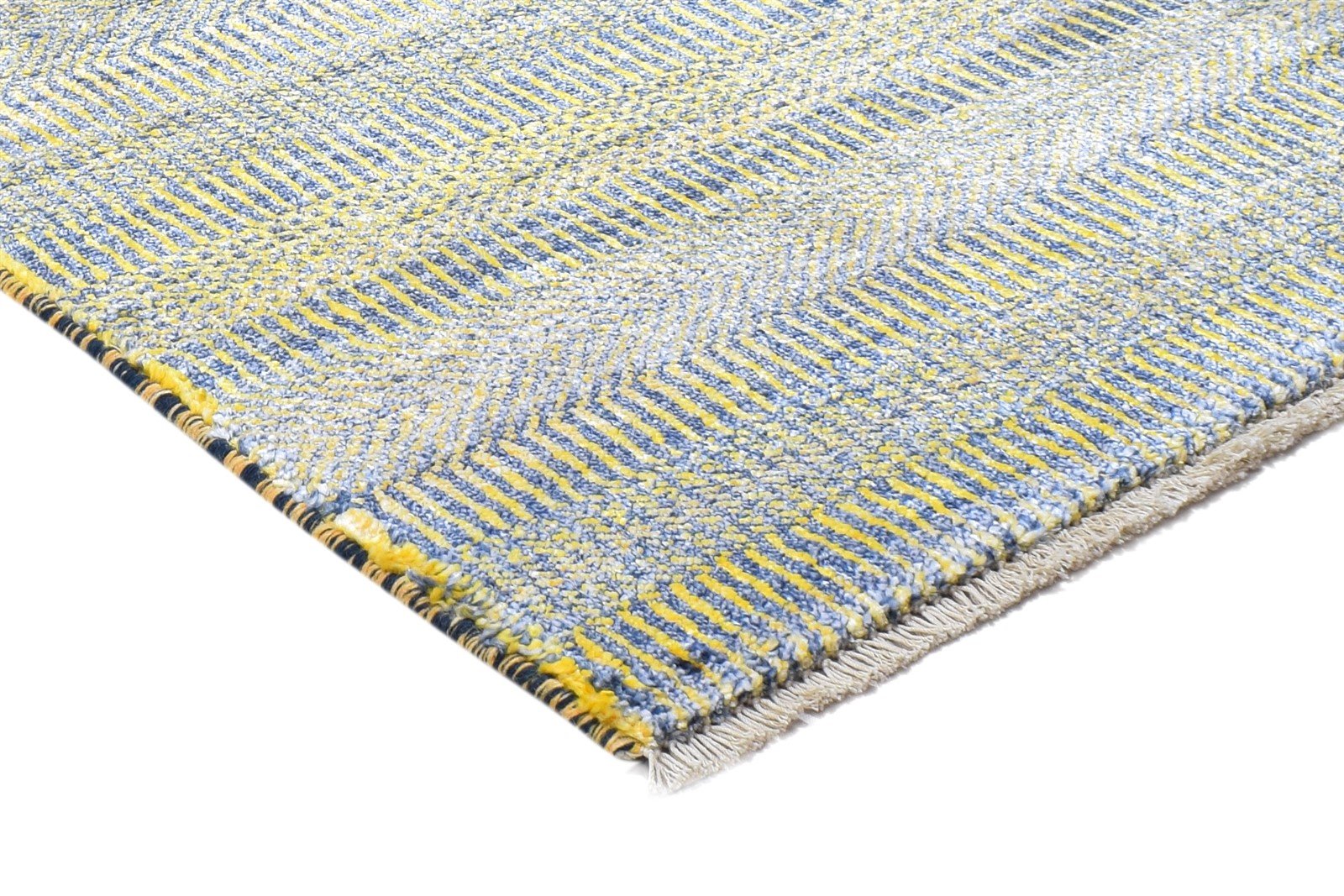 Wool / Silk Yellow Rug 2X3 Modern Hand Knotted Scandinavian Grass Trellis Small 7864198856853