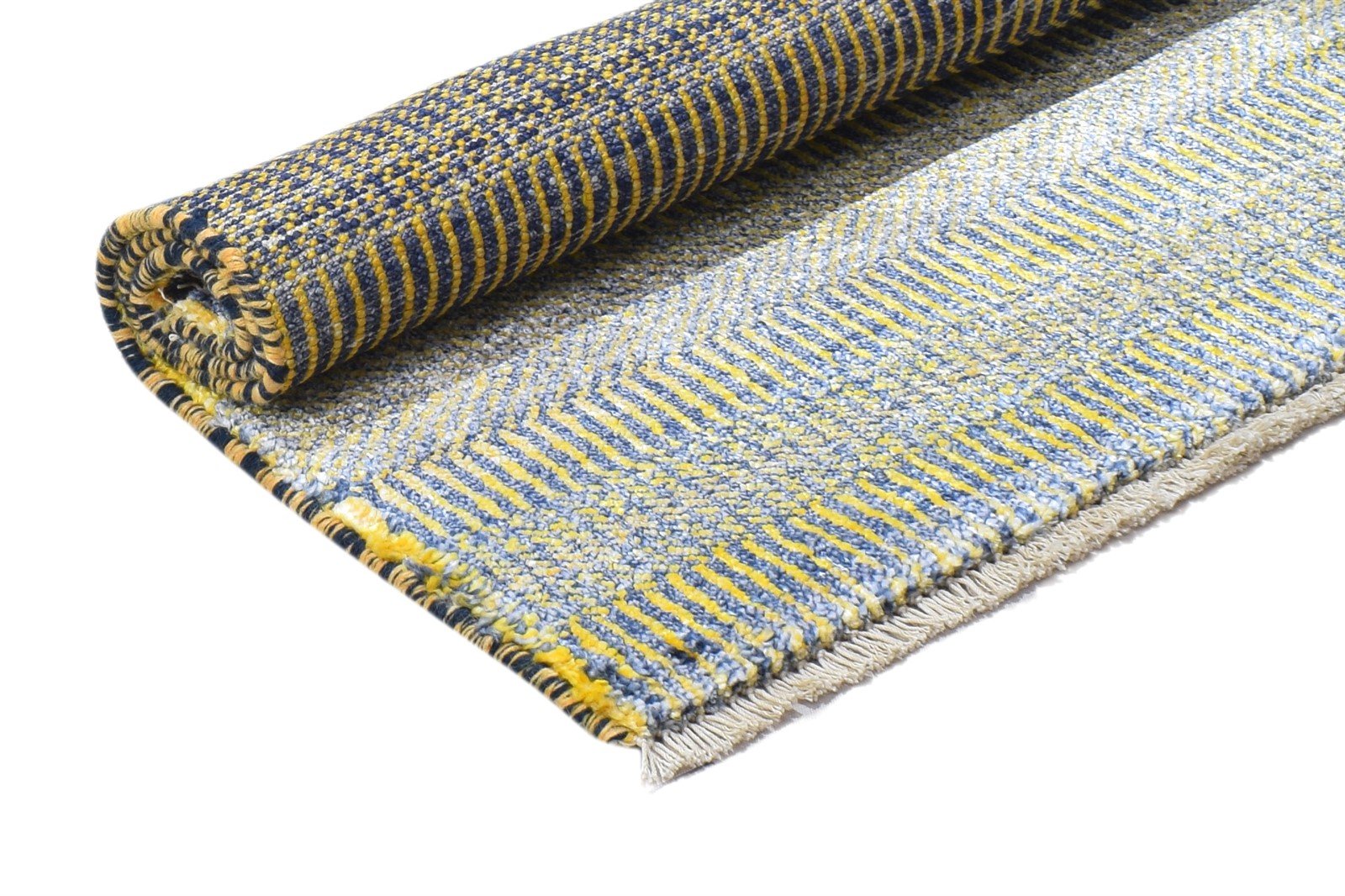 Wool / Silk Yellow Rug 2X3 Modern Hand Knotted Scandinavian Grass Trellis Small 7864198856853
