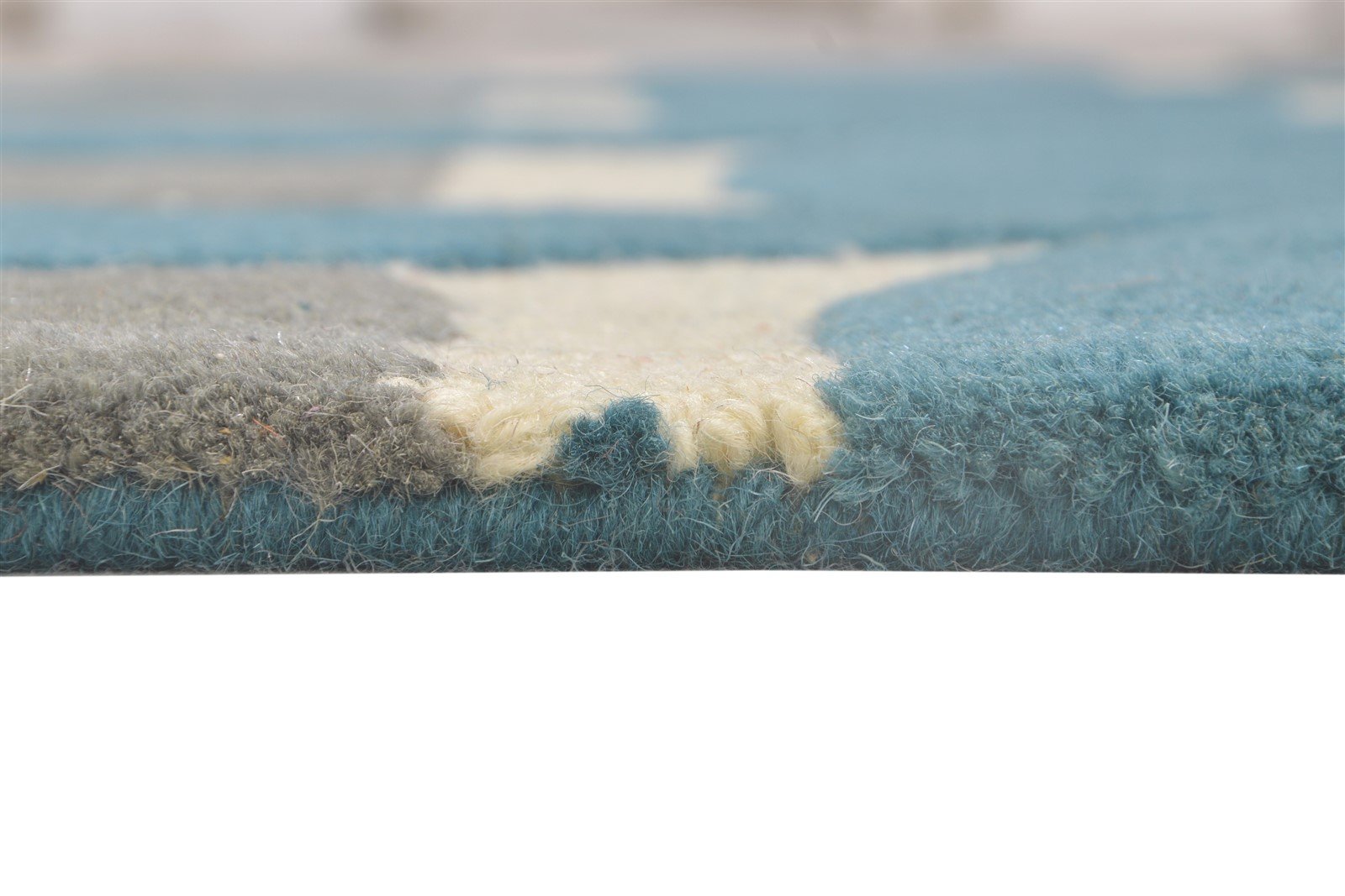 Wool Teal Blue Rug 4X6 Modern Hand Tufted Moroccan Geometric Room Size Carpet 7864309121173