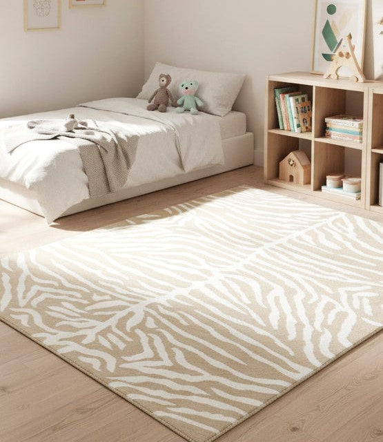 Zebra Handmade Beige & Ivory Stripe Area Rug – Modern Safari Style Kids Nursery Rug 9033252044949