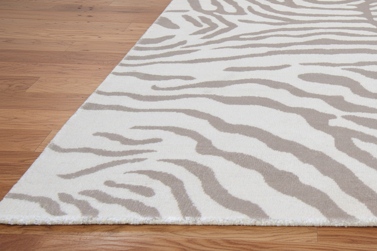 Zebra Handmade Off-White Stripe Area – Modern Safari Style Kids Nursery Rug 9121480867989