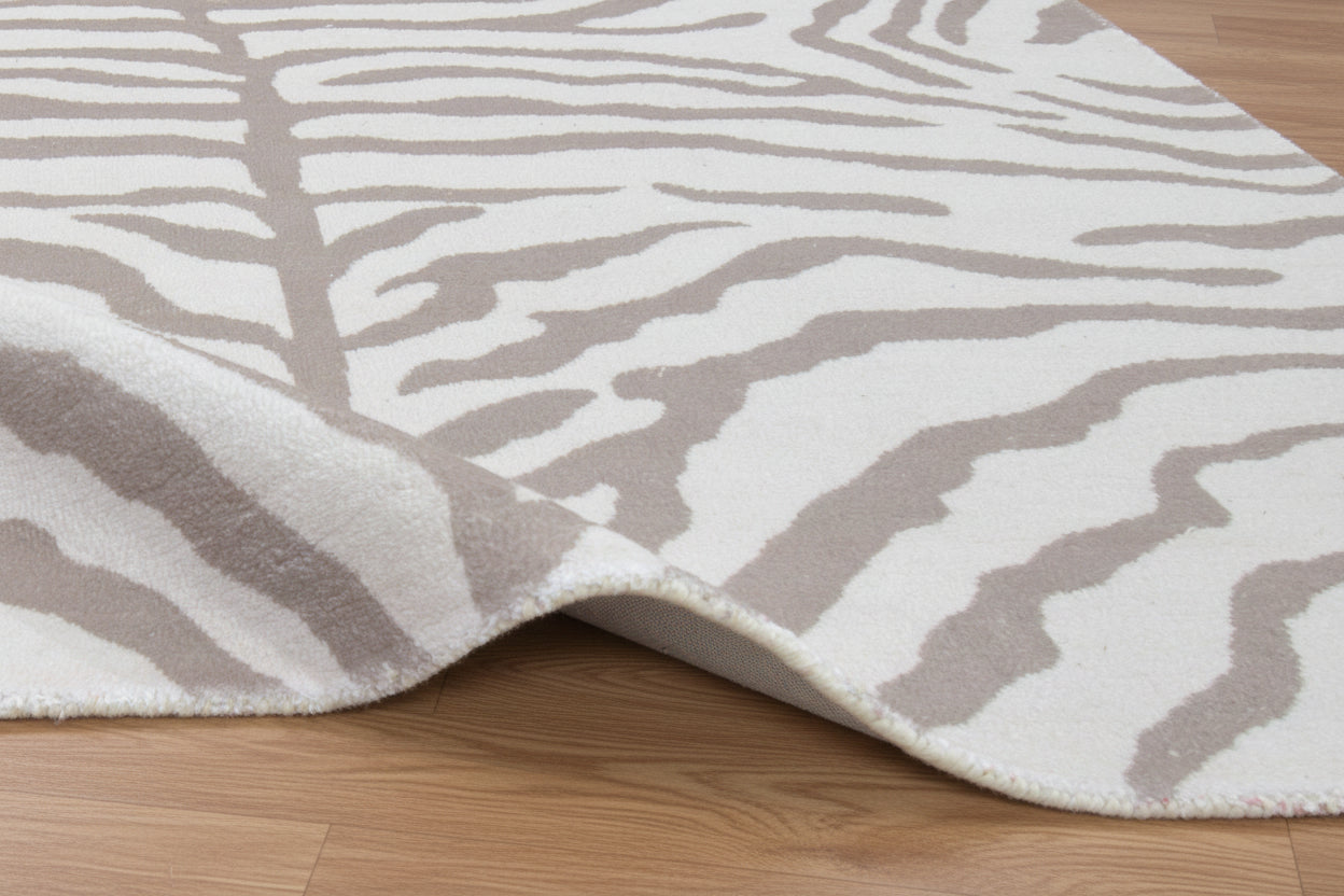 Zebra Handmade Off-White Stripe Area – Modern Safari Style Kids Nursery Rug 9121480867989