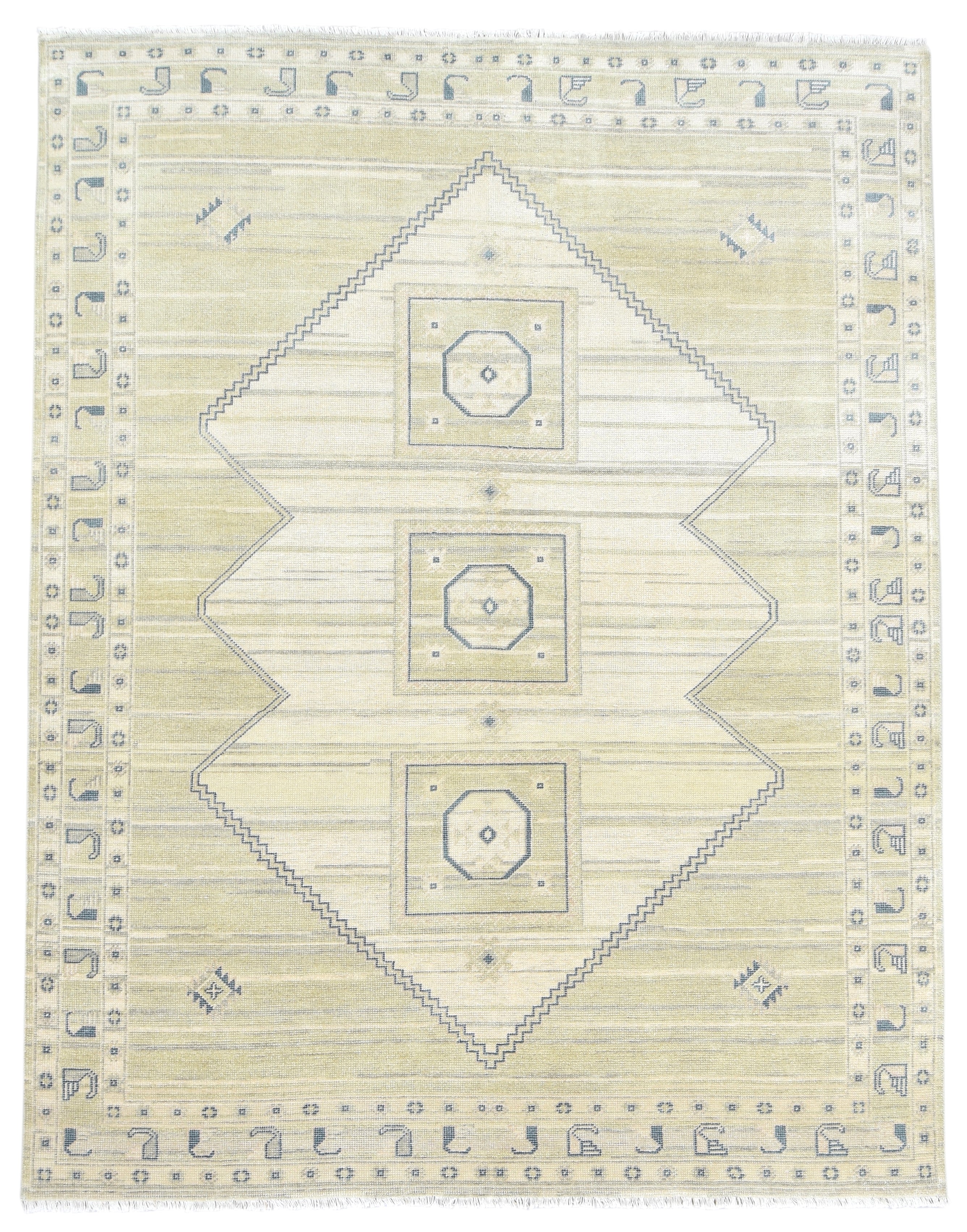 Ziba Medallion Hand-Knotted Oriental Rug – Sage Green & Beige Persian Area Rug 9197757989013