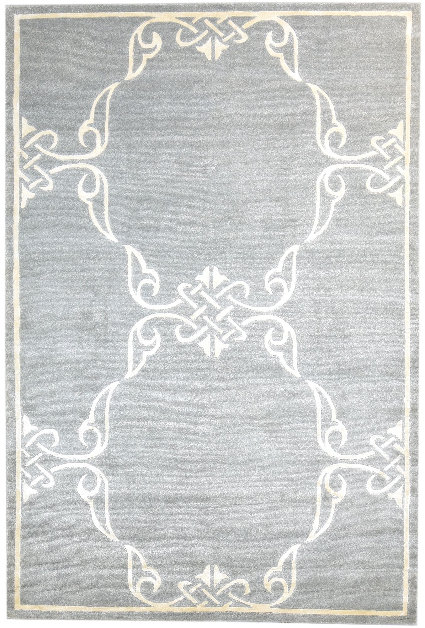 6X9 Rug Wool / Silk Grey Modern Hand Knotted Moroccan Trellis Room Size Carpet Area Rug