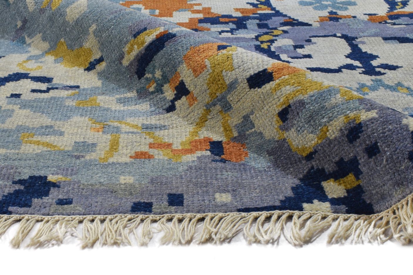 8' X 10' Rug Wool Blue Modern Hand Knotted American Abstract Large Carpet Area Rug