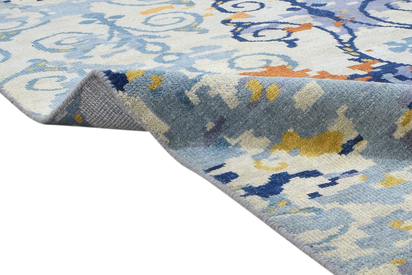 8' X 10' Rug Wool Blue Modern Hand Knotted American Abstract Large Carpet Area Rug