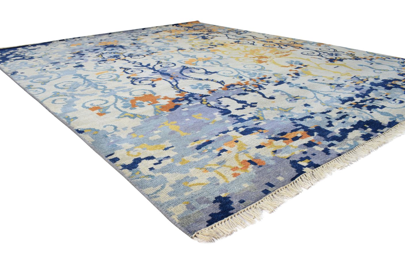 8' X 10' Rug Wool Blue Modern Hand Knotted American Abstract Large Carpet Area Rug