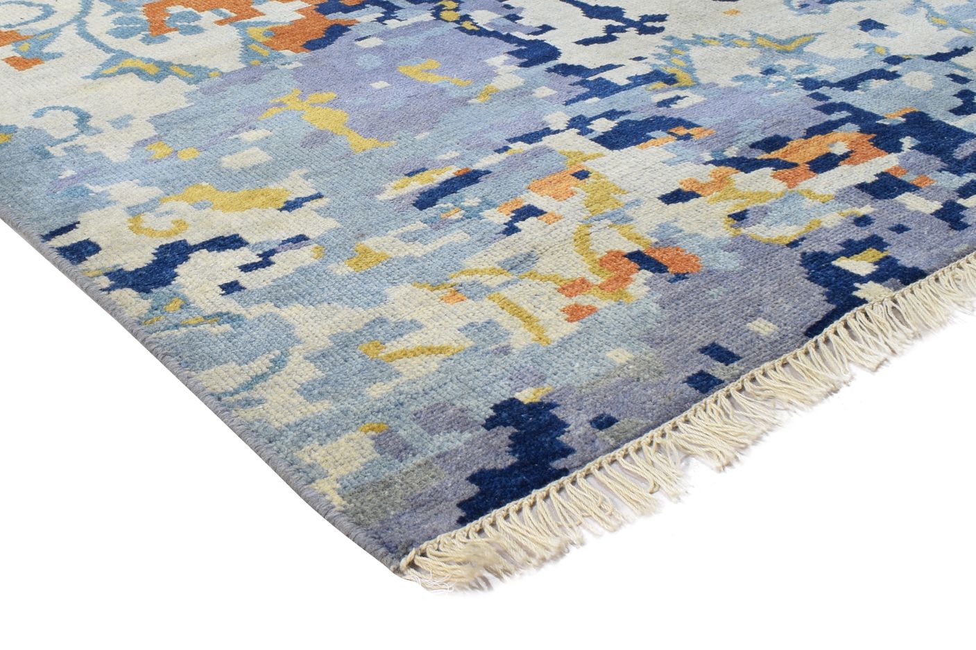 8' X 10' Rug Wool Blue Modern Hand Knotted American Abstract Large Carpet Area Rug