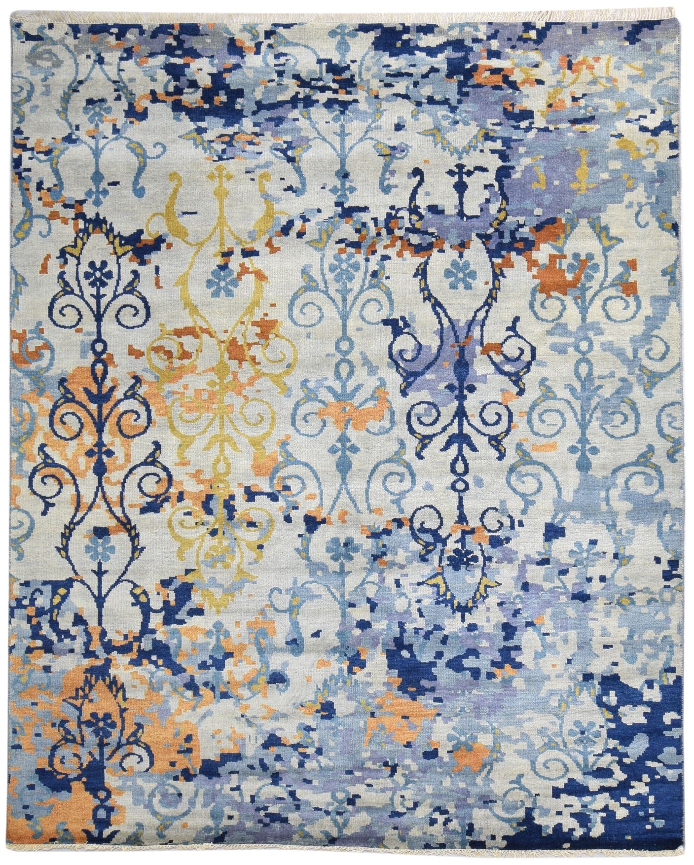 8' X 10' Rug Wool Blue Modern Hand Knotted American Abstract Large Carpet Area Rug