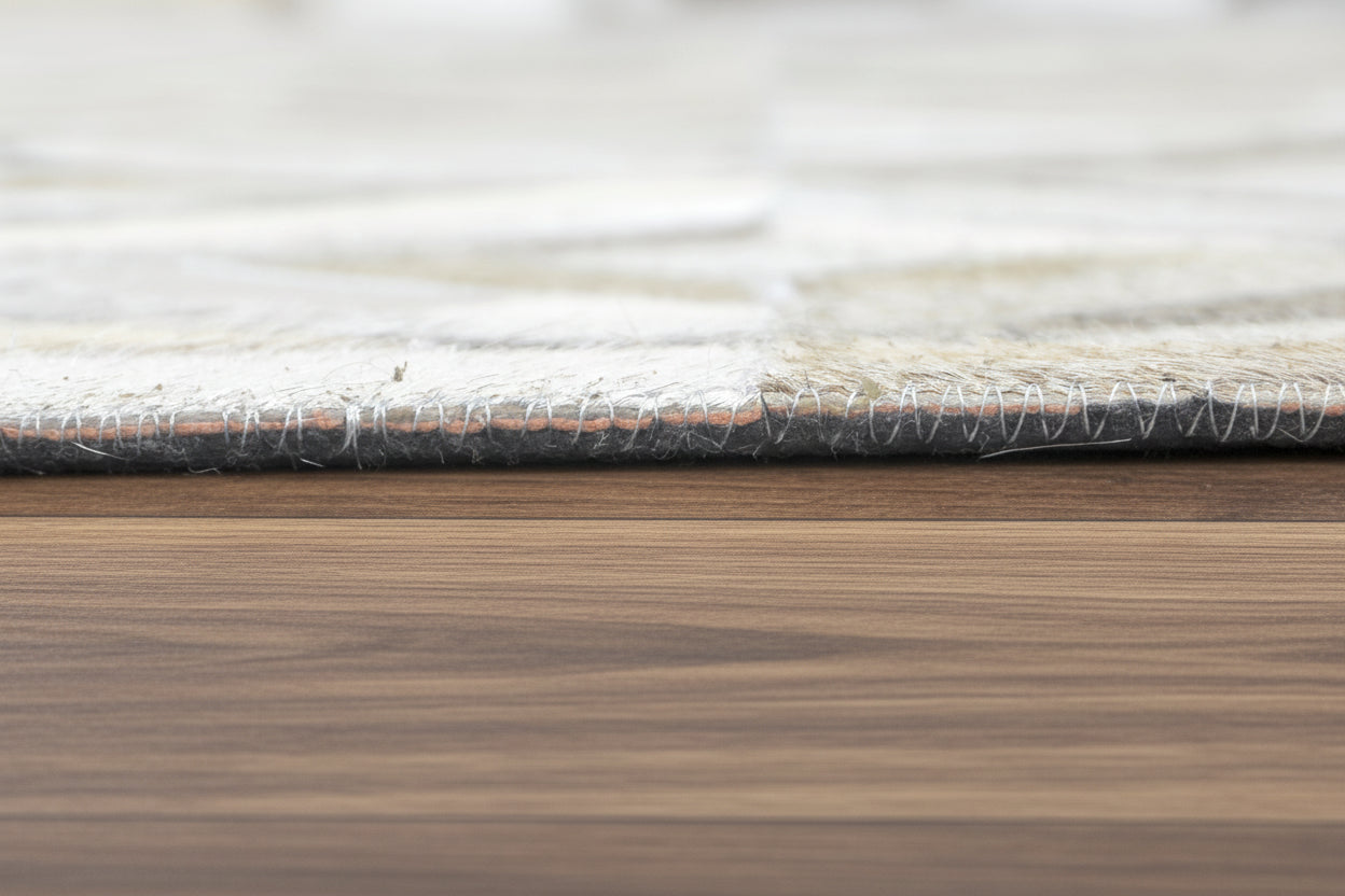 Olivie Handmade Leather Gray Diamond Rug | Modern Patchwork Cowhide Area Rug