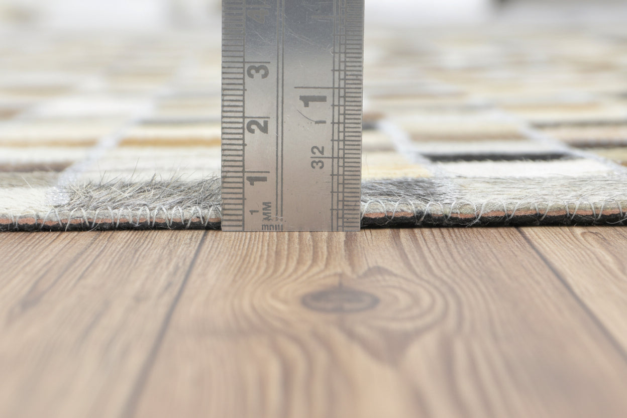 Giselle Handmade Leather Brown Checkerboard Rug | Modern Patchwork Cowhide Area Rug