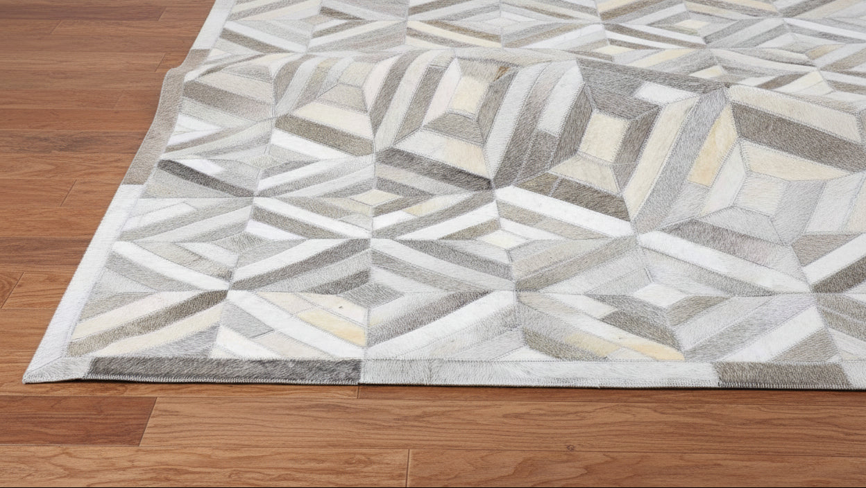 Myra Handmade Gray Leather Diamonds Rug | Modern Patchwork Cowhide Rug