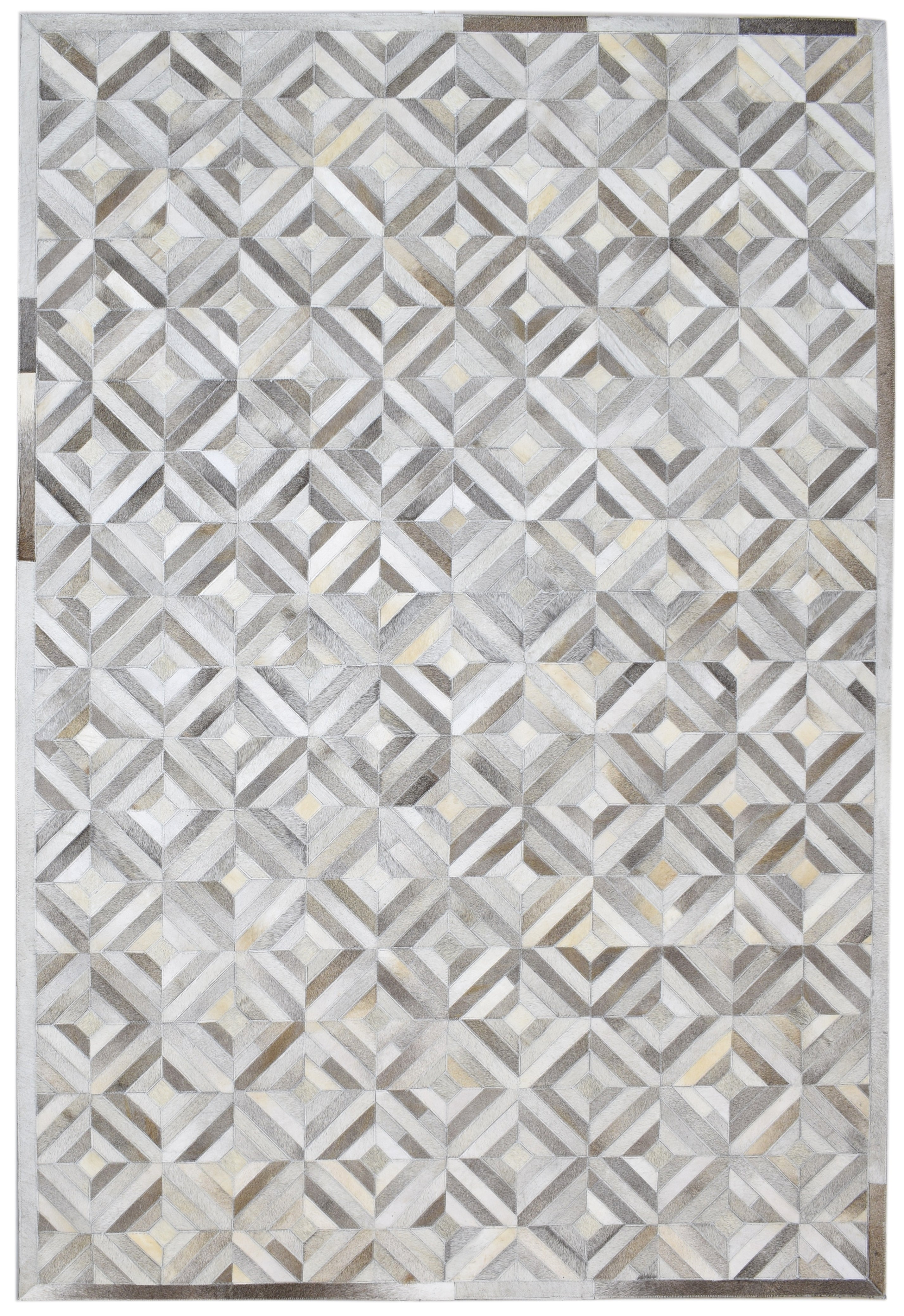 Myra Handmade Gray Leather Diamonds Rug | Modern Patchwork Cowhide Rug