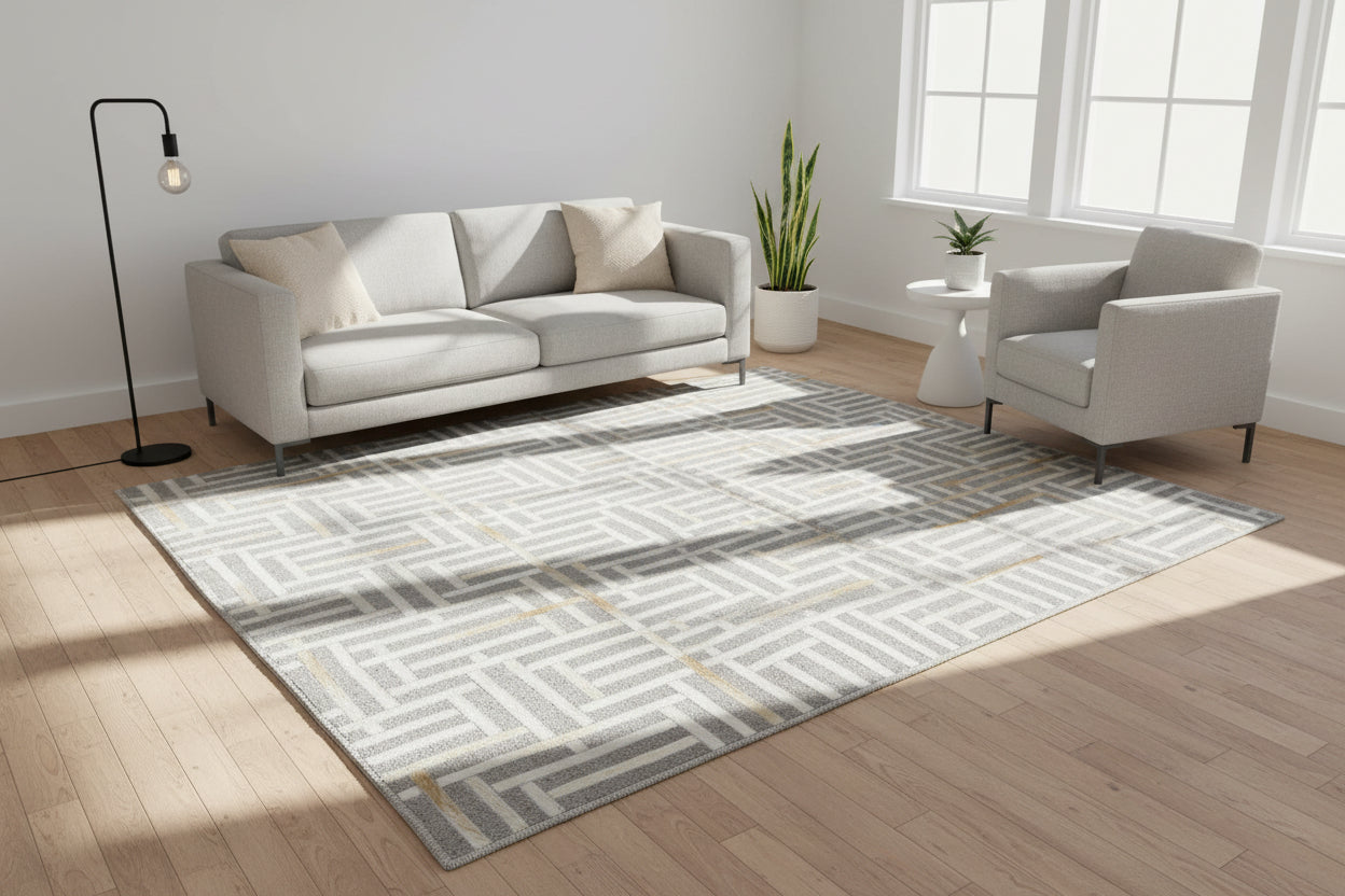 Candis Handmade Leather Gray Rug Modern Patchwork Cowhide Area Rug