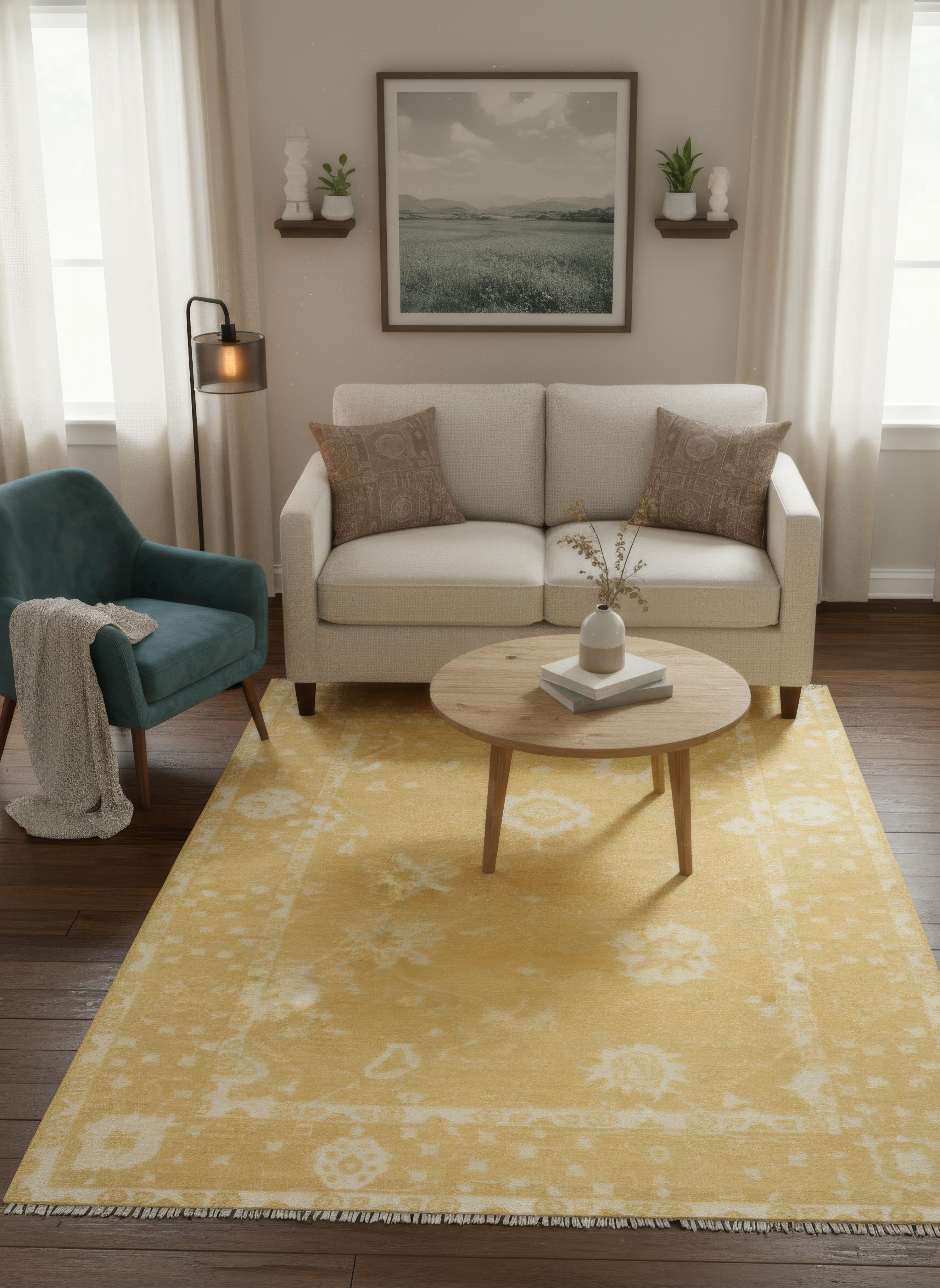 Rudra Golden Yellow Hand-Knotted Wool Oushak Rug
