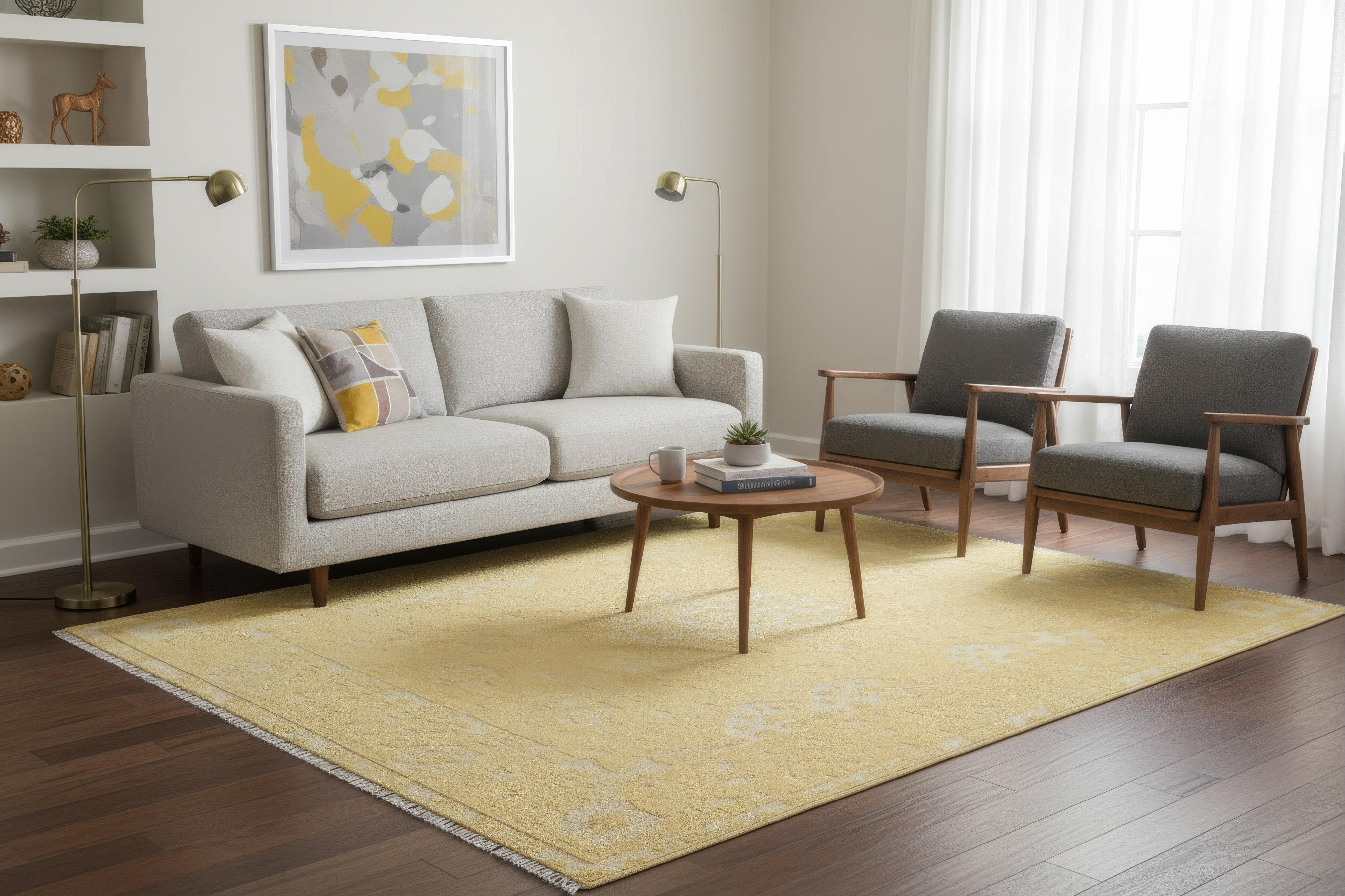 Rudra Golden Yellow Hand-Knotted Wool Oushak Rug