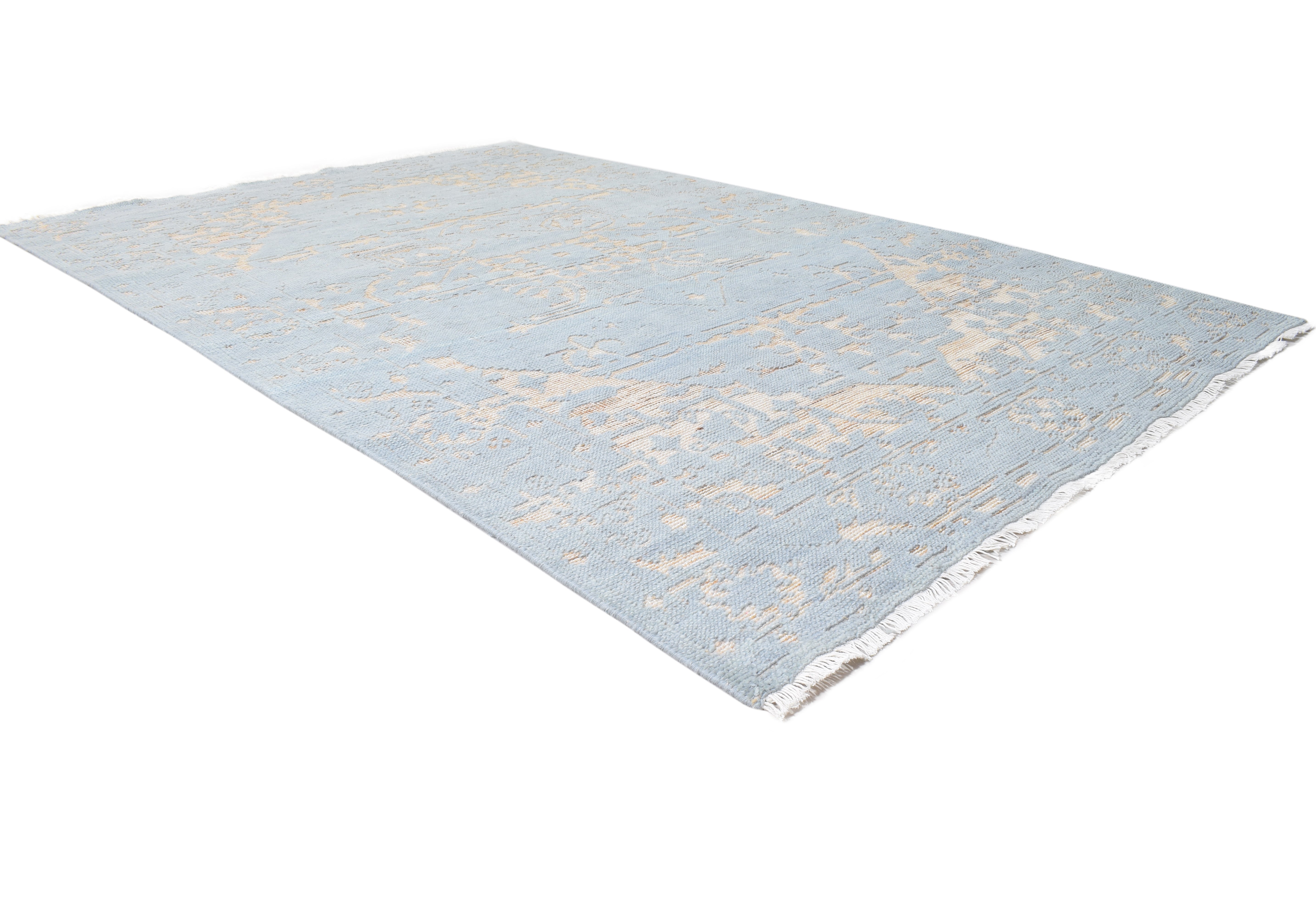 Justin Blue Hand-Knotted Wool Modern Heriz Serapi Abstract Rug