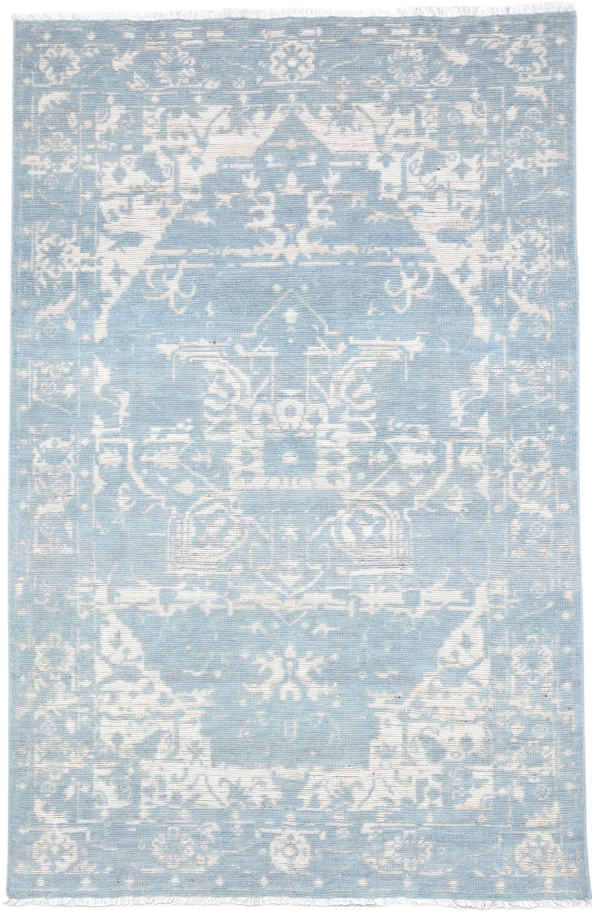 Justin Blue Hand-Knotted Wool Modern Heriz Serapi Abstract Rug