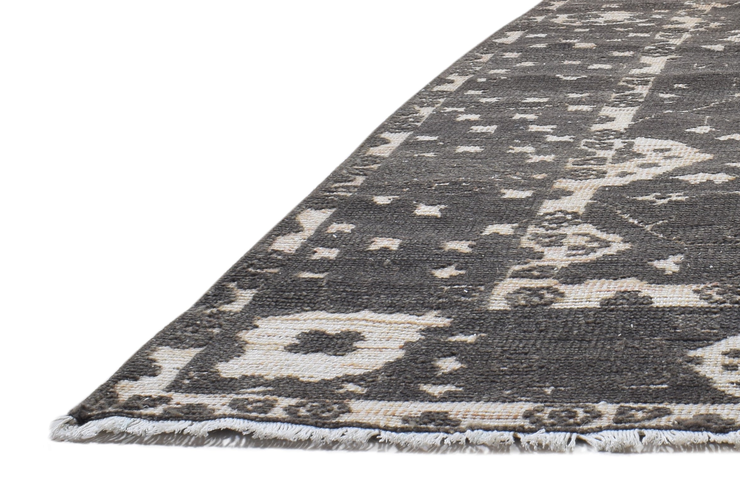 Derrik Charcoal Black Hand-Knotted Wool Oushak Rug 8908586451093
