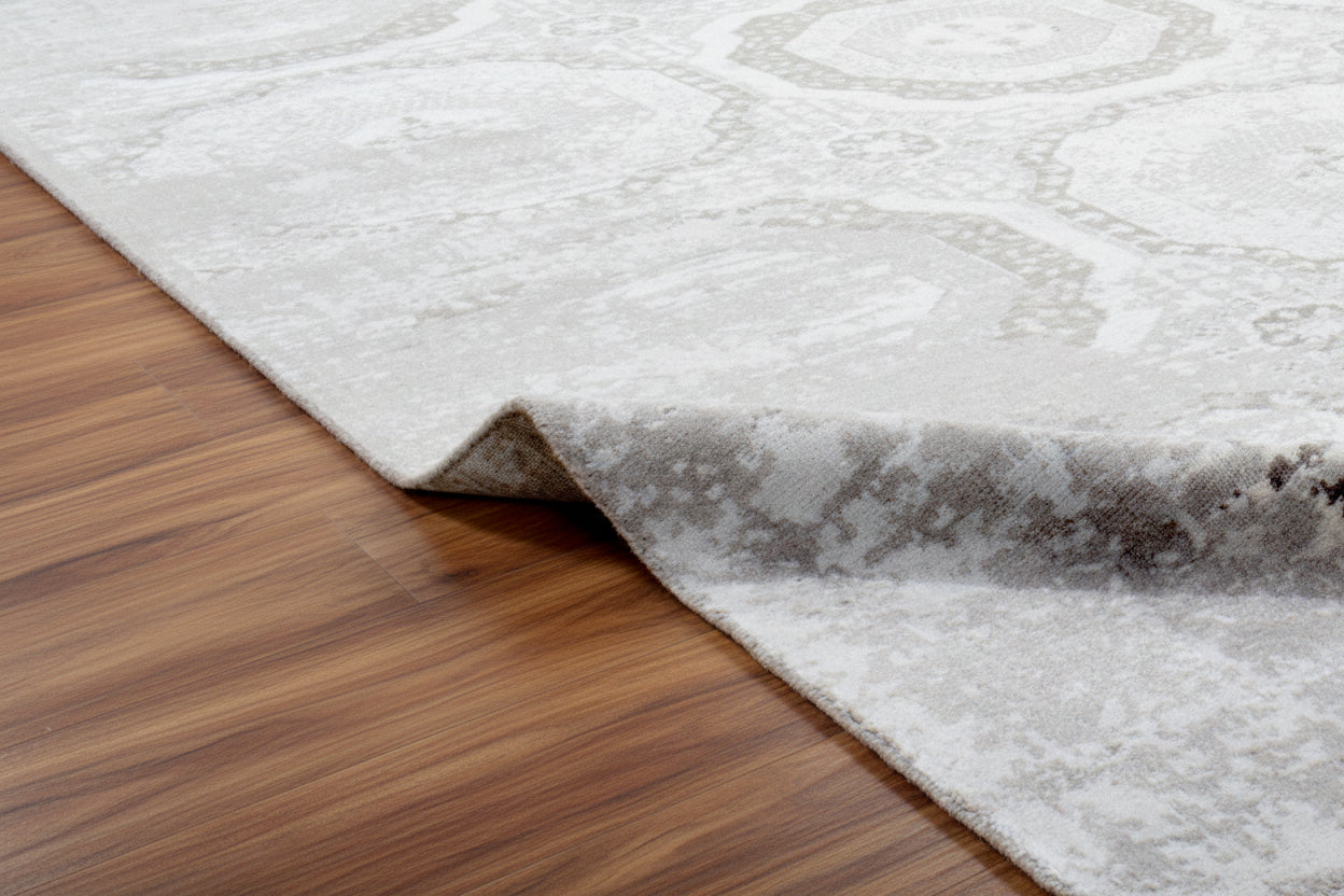 Raksha Handmade Abstract Loom Knotted Hand Woven Silk Like Wool Viscose Gray Rug 9002986733717