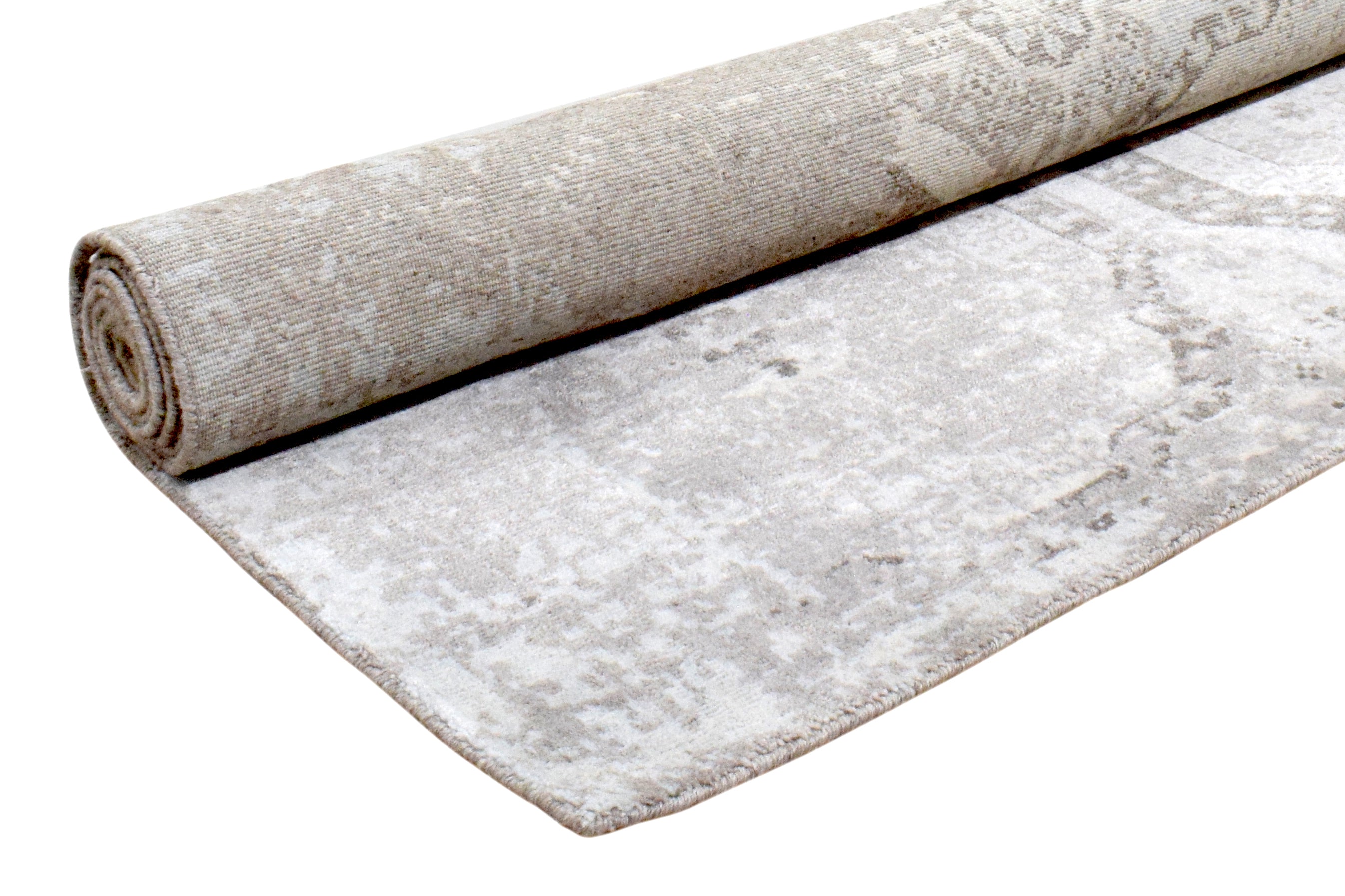 Raksha Handmade Abstract Loom Knotted Hand Woven Silk Like Wool Visose Gray Rug