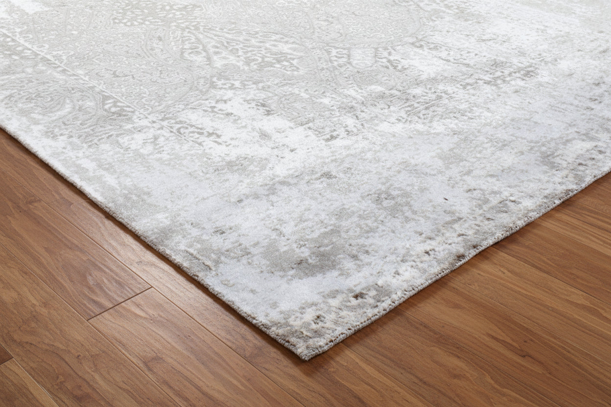 Druski Handmade Abstract Loom Knotted Hand Woven Silk Like Wool Viscose Gray Rug 9003010982037