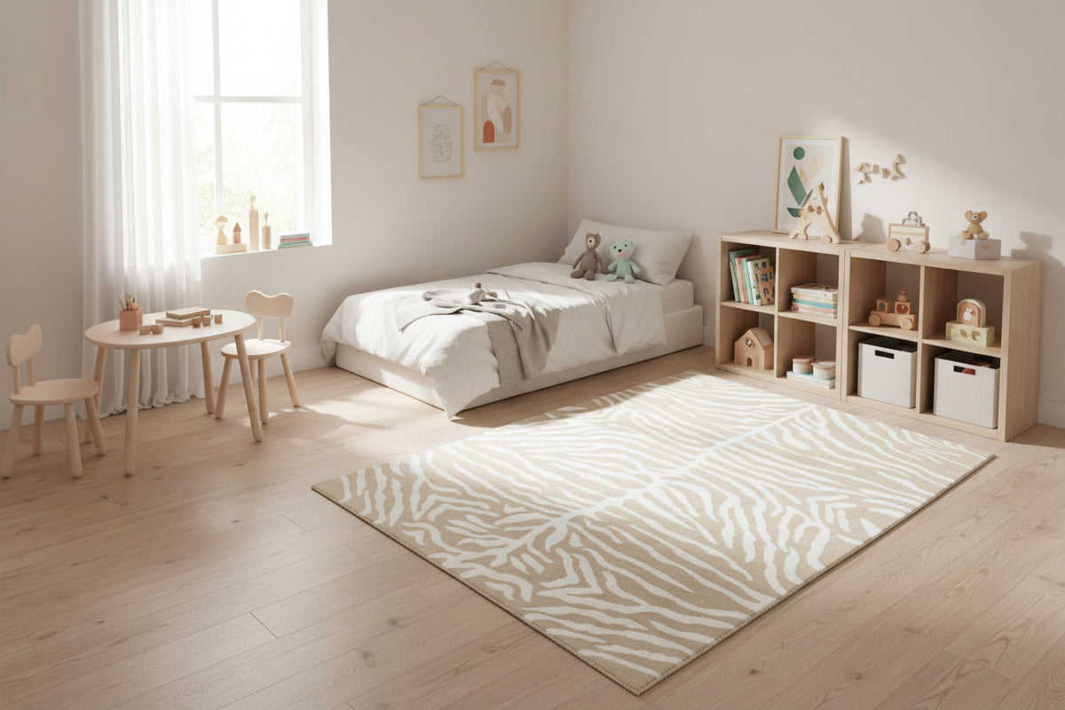 Zebra Handmade Beige & Ivory Stripe Area Rug – Modern Safari Style Kids Nursery Rug
