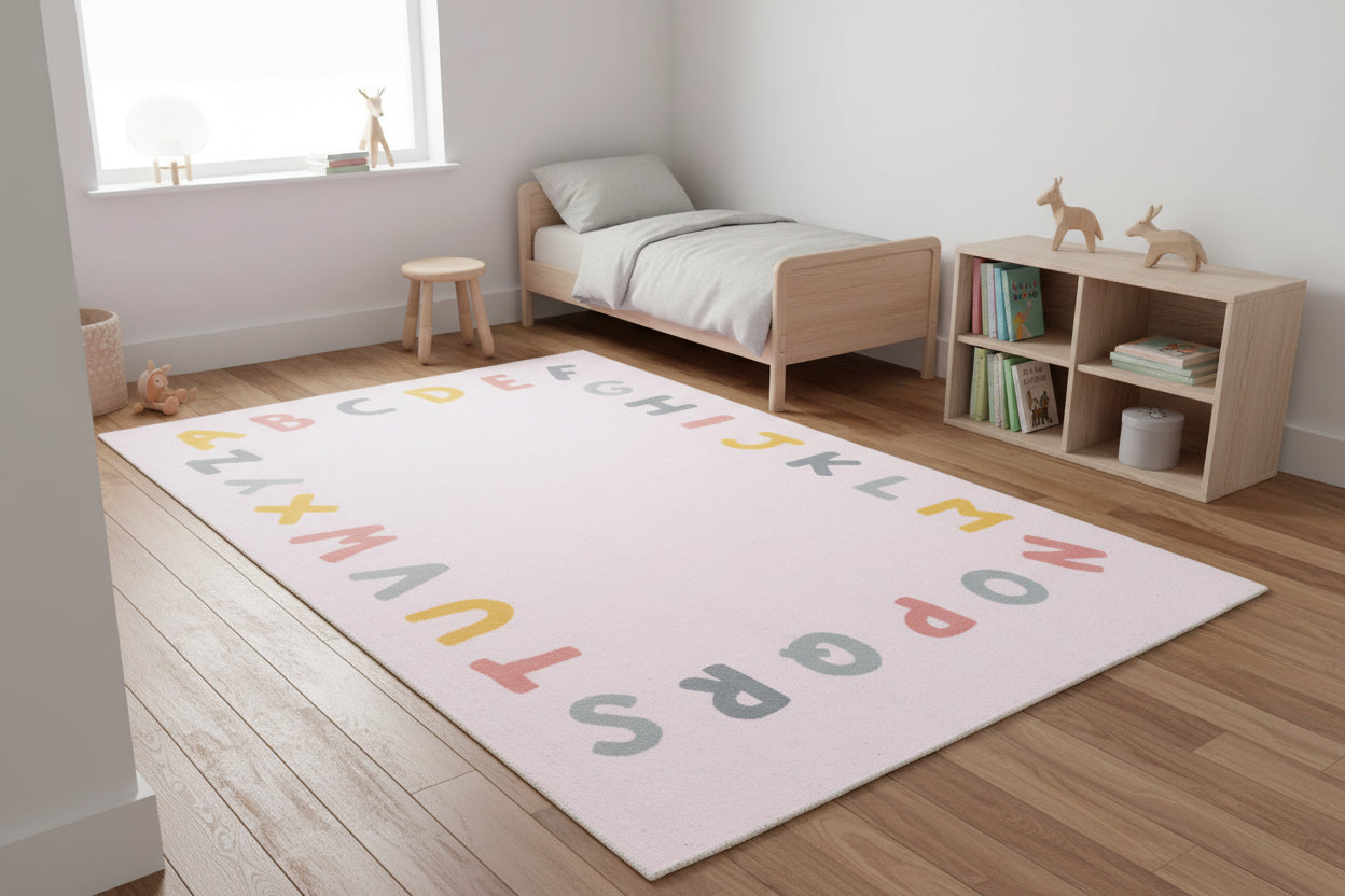 Alphabet Kids Rug | Soft Pink ABC Learning Nursery Rug