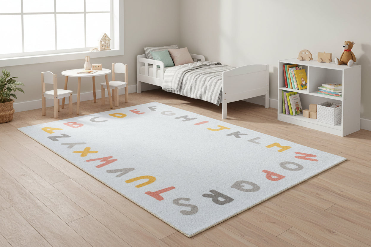 Alphabet Kids Rug | Pastel Blue ABC Learning Nursery Rug