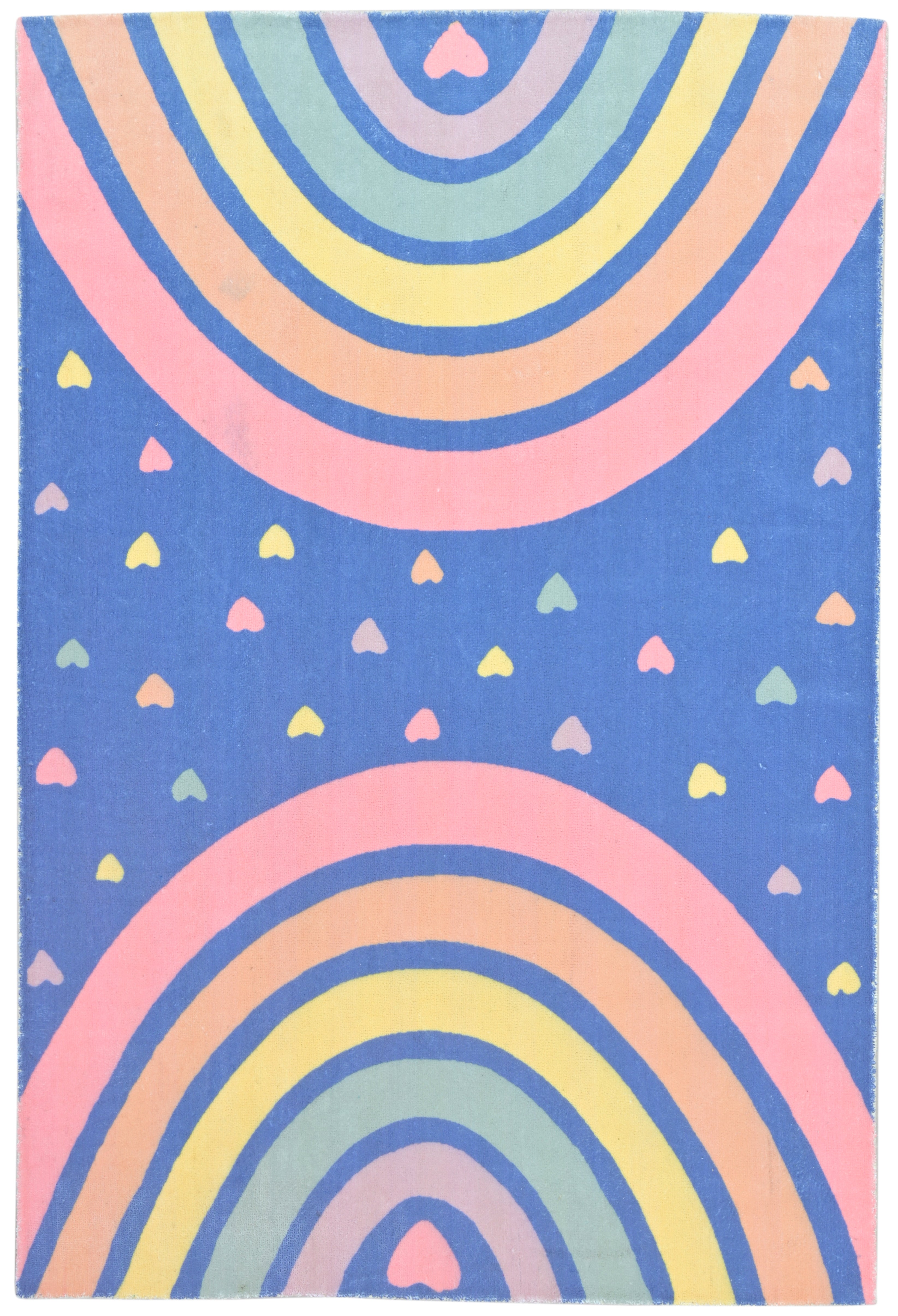 Anky Rainbow Navy Blue Handmade Kids Nursery Plush Soft Rug
