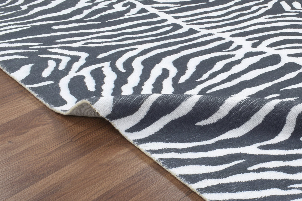 Zebra Handmade Charcoal Stripe Area Rug – Modern Safari Style Kids Nursery Rug