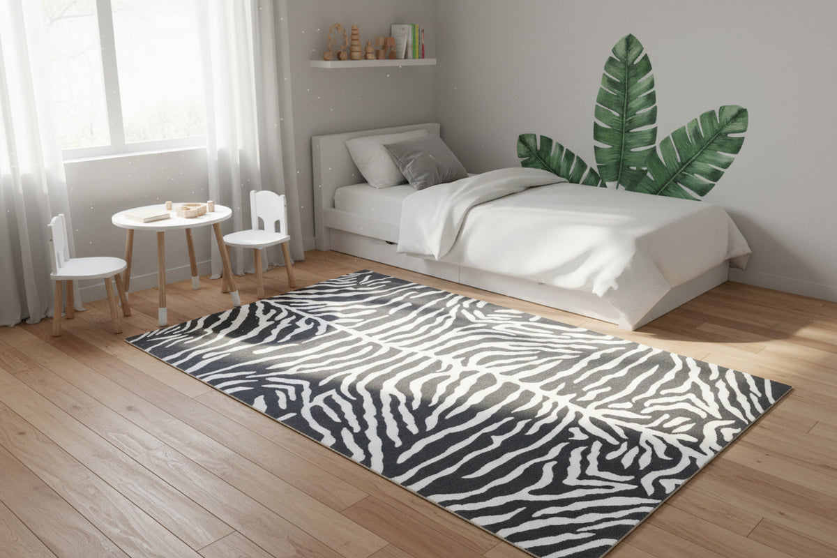 Zebra Handmade Charcoal Stripe Area Rug – Modern Safari Style Kids Nursery Rug