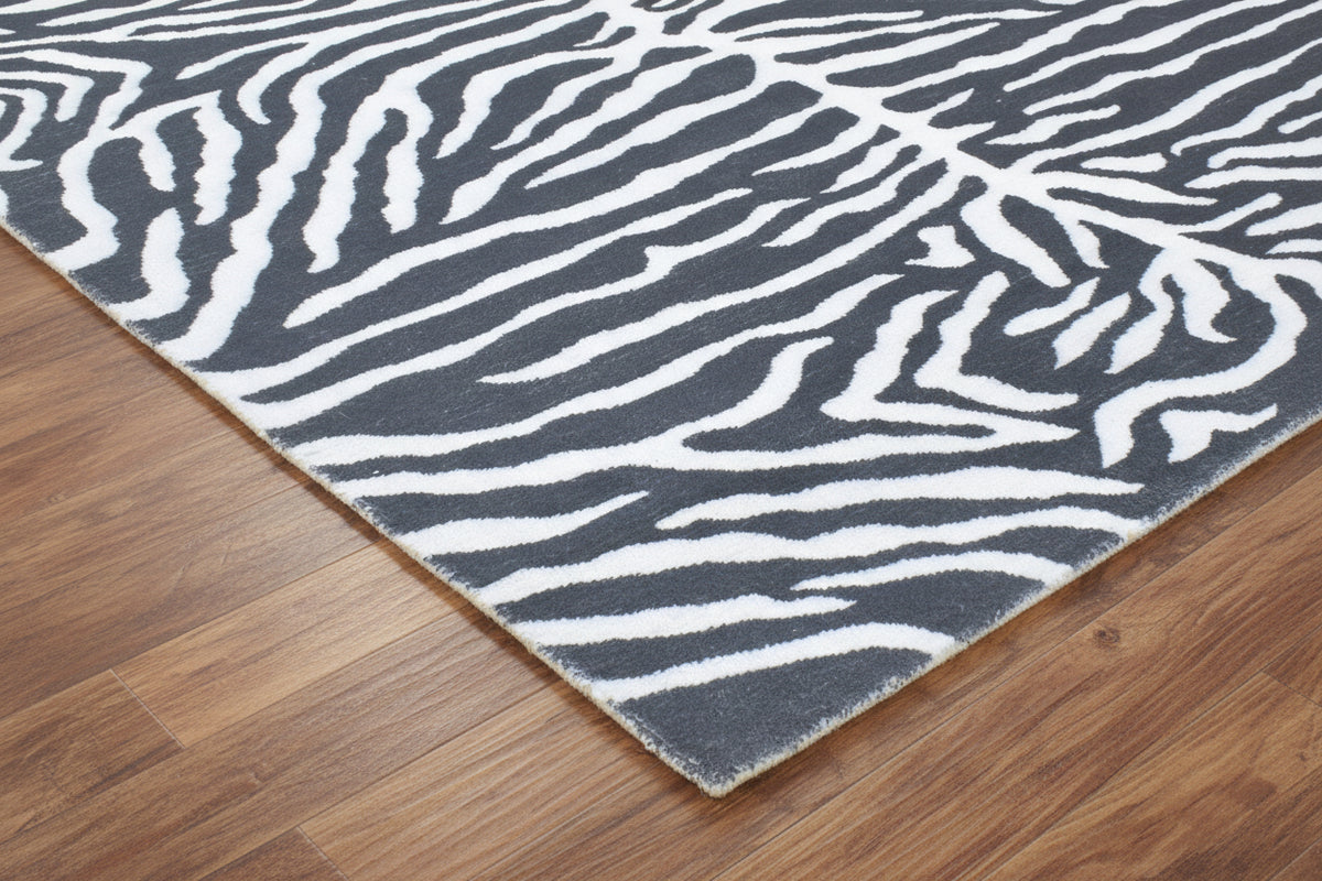 Zebra Handmade Charcoal Stripe Area Rug – Modern Safari Style Kids Nursery Rug