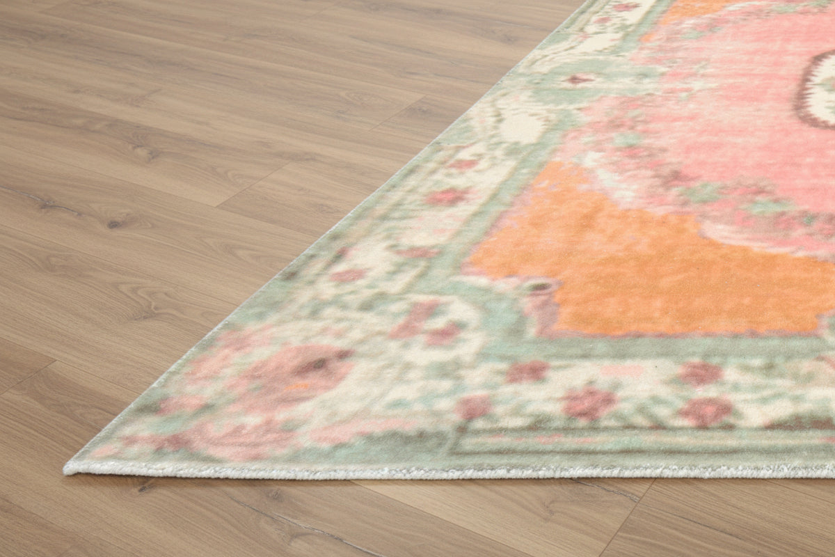 Marisol Vintage Floral Medallion Handmade Pink Area Rug – Traditional Oriental Style