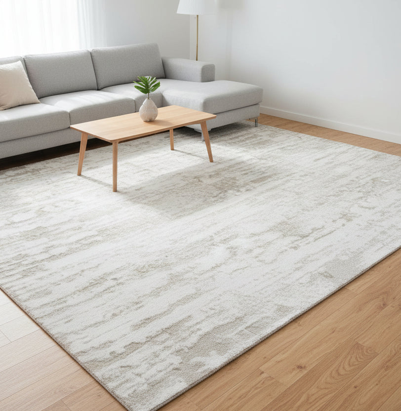Linear Striation Handmade Loom Knotted Silk Like Lusture Rug - Ivory & Champagne Luxury Abstract Area Rug