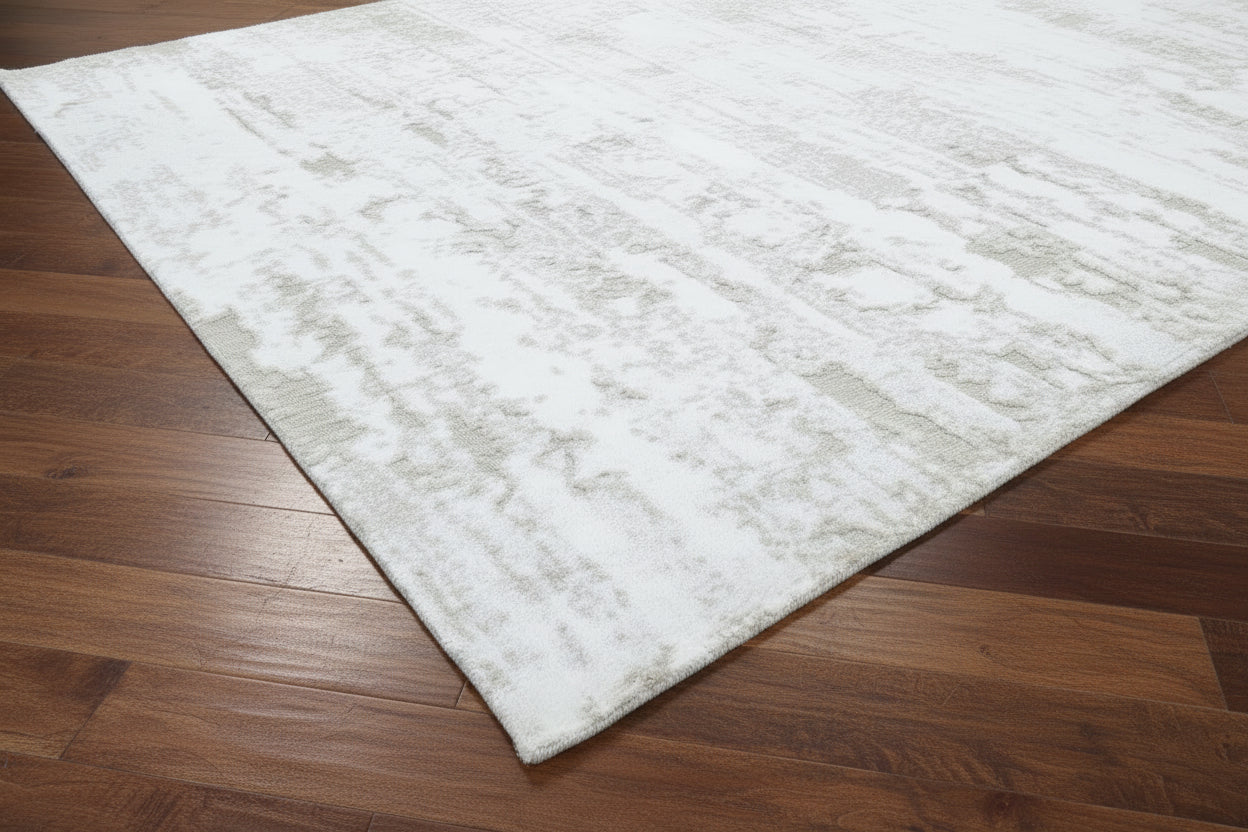 Linear Striation Handmade Loom Knotted Silk Like Lusture Rug - Ivory & Champagne Luxury Abstract Area Rug