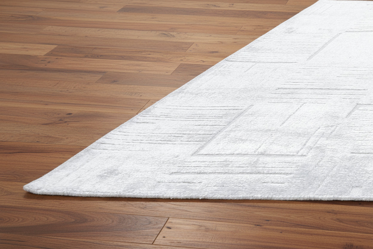 Etched Grid Handmade Silver Plaids Area Rug – Modern Geometric Loom Knotted Wool Silk Rug
