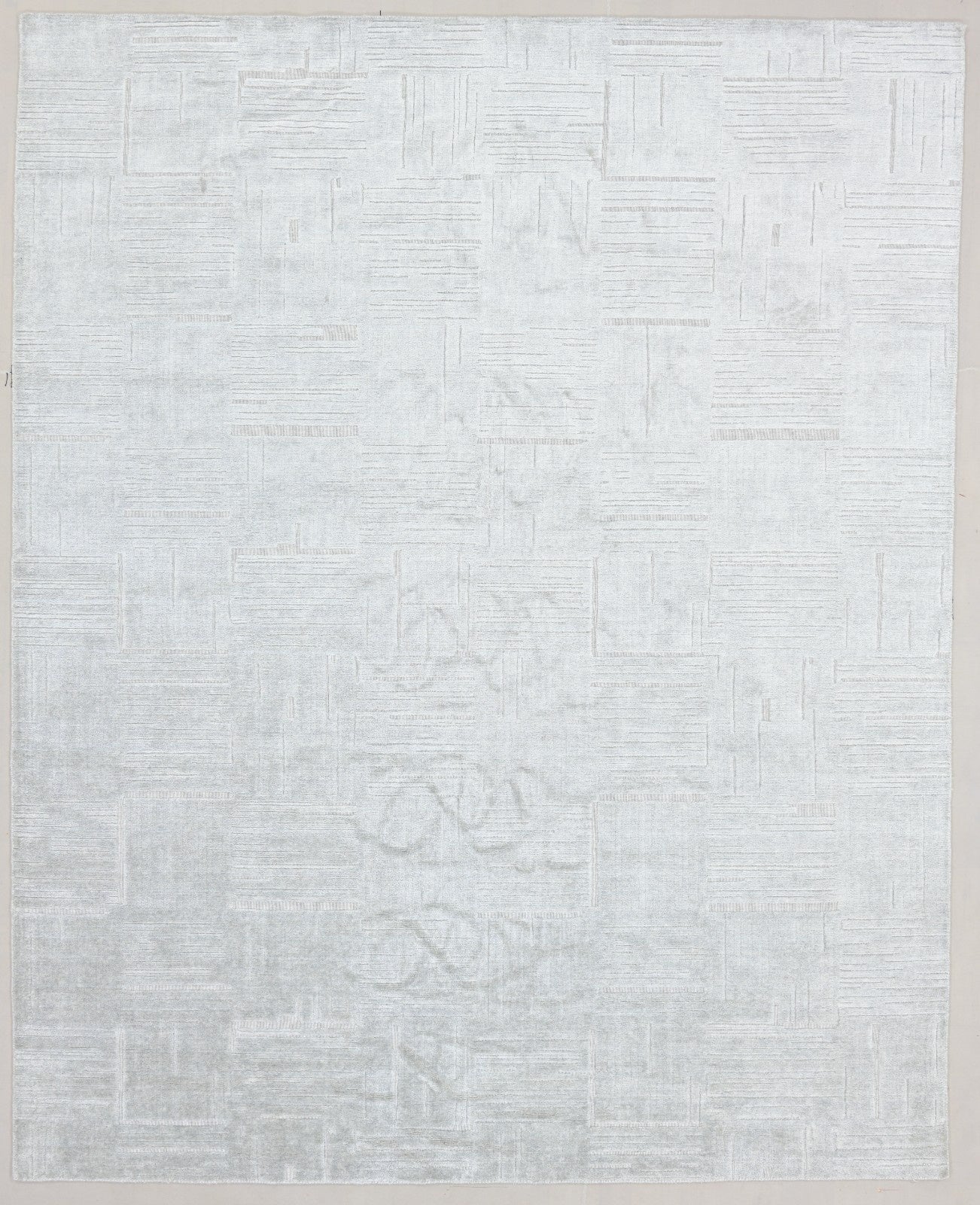 Etched Grid Handmade Silver Plaids Area Rug – Modern Geometric Loom Knotted Wool Silk Rug