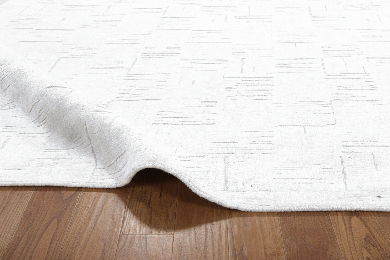 Etched Grid Handmade Beige champagne Plaids Area Rug – Modern Geometric Loom Knotted Wool Silk Rug